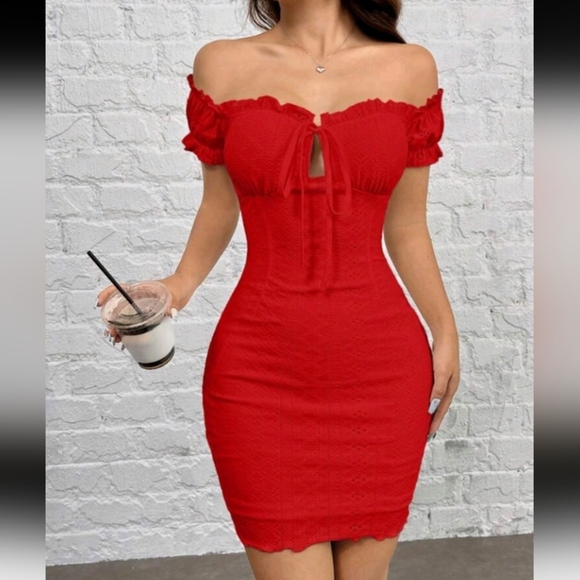 Knit Off-The-Shoulder Bodycon Dress - Picture 1 of 4